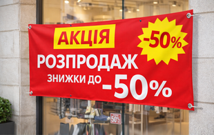Банер для реклами АКЦІЯ 200&times;100 см | Розпродаж | Банер знижки для магазину  |  Друк банера на замовлення |  Виготовлення банерів BR-010101 фото