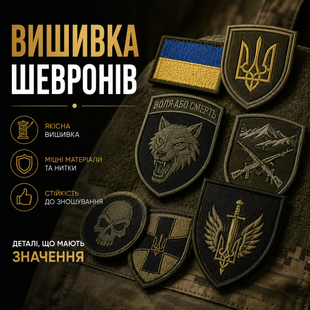 Шеврони. Виготовлення шевронів. Машинна вишивка на одязі та текстилі &mdash; вишивка логотипів на замовлення MV 005 фото