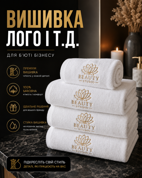 Машинна вишивка на текстилі &mdash; вишивка логотипів на замовлення. Лого на халатах, рушниках длчя готеля, спа, массажного. Брендування халатів і рушників MV 009 фото