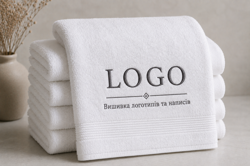 Машинна вишивка на текстилі &mdash; вишивка логотипів на замовлення. Лого на халатах, рушниках длчя готеля, спа, массажного. Брендування халатів і рушників MV 009 фото