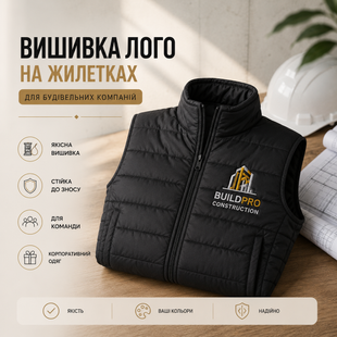 Машинна вишивка на текстилі &mdash; вишивка логотипів на замовлення. Лого на жилетах, робі, худі. Брендування мерчу вишивка для команд і компаній MV 024 фото